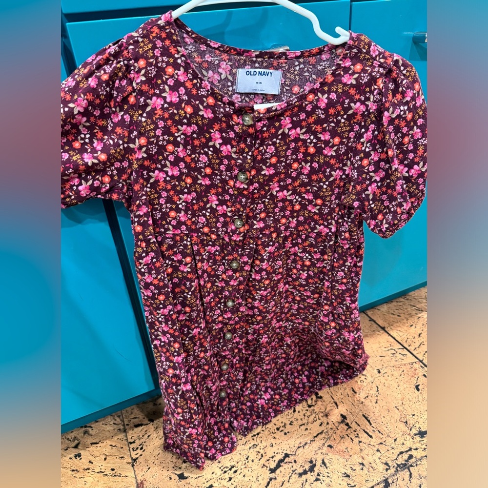 Girls Maroon Flower Empire Waist Dress